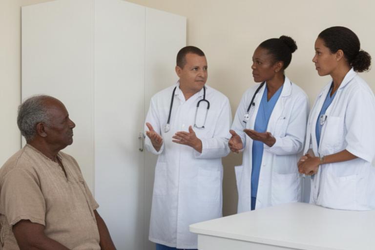 Regional healthcare workers speaking with a patient in a Central West community clinic